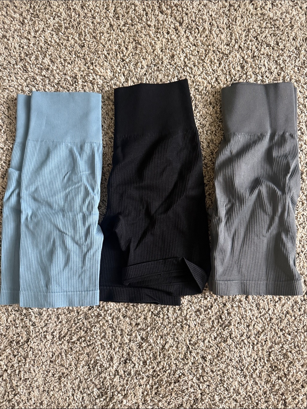 Seamless Ribbed  Bike Shorts – Black, Light Blue, Gray